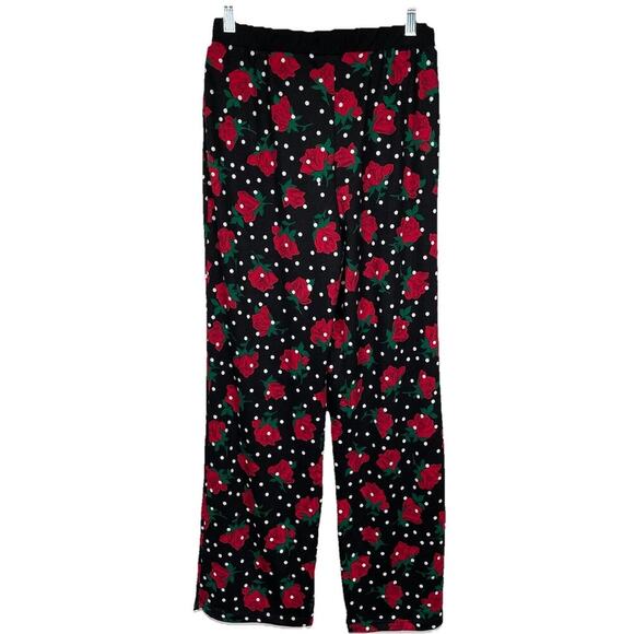 Kate Spade Wide Leg Pajama Set Size XS Black Red Rose Polka Dot Classic Designer - Picture 10 of 12